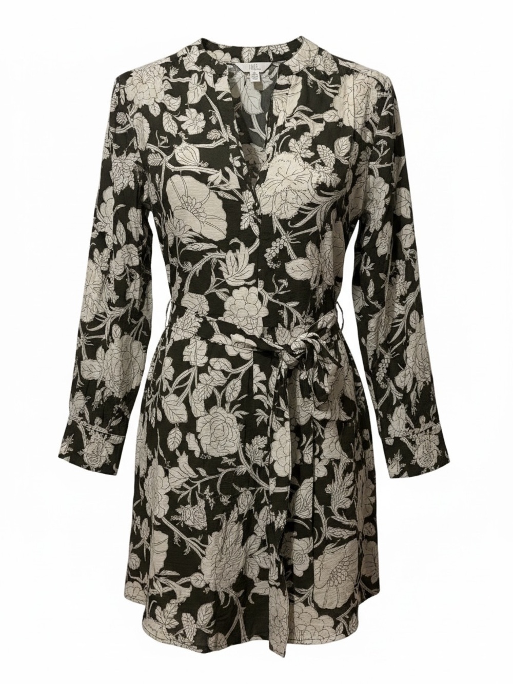 Time and Tru Black and Cream Floral Wrap Dress